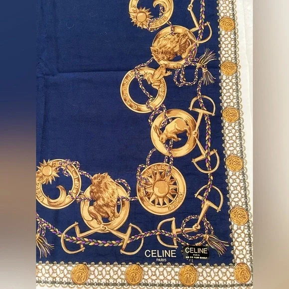 Vintage Celine Paris Navy Silk Scarf BNWT Late 1980s-Early 90s Rare France - Picture 5 of 16